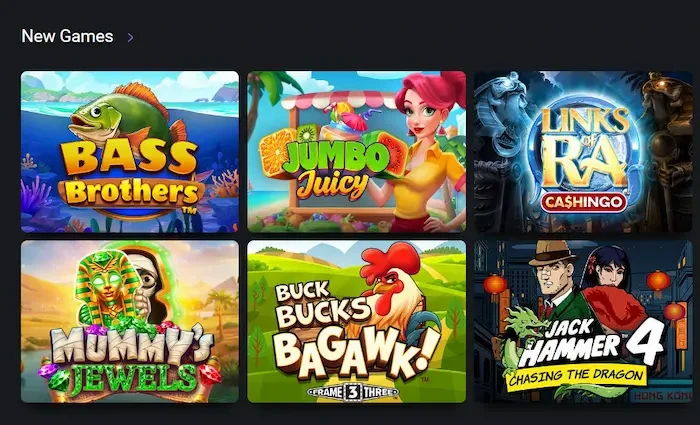 One Casino games interface showing slot machines and table games